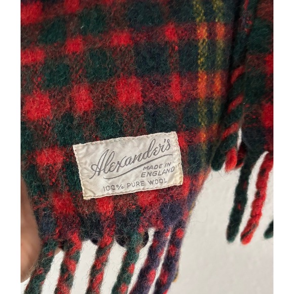 Vintage Alexanders Wool Throw Blanket Plaid 44" x 35" Cabin Classic Fringe - Picture 2 of 4